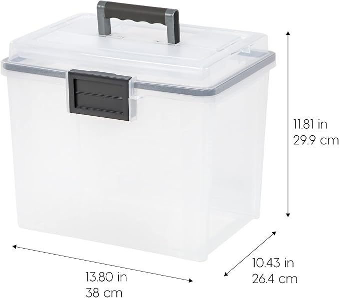 IRIS USA WeatherPro Portable File Box Organizer, 19 Qt. 4-Pack, Clear | Store and transport letter size files, documents and records with weather resistant protection and secure latching - Image 2
