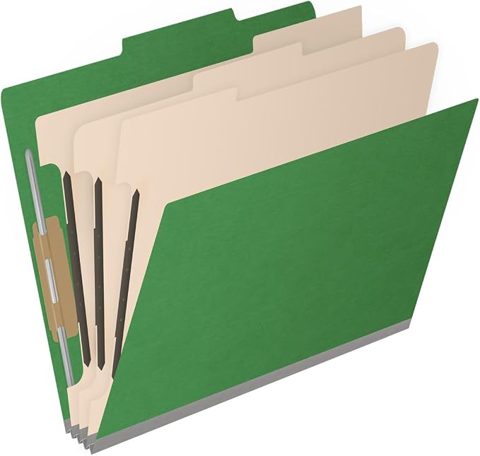 25 Pt. Pressboard Classification Folders, 2/5 Cut ROC Top Tab, Letter Size, 3 Dividers, Moss Green (Box of 10) - Image 2