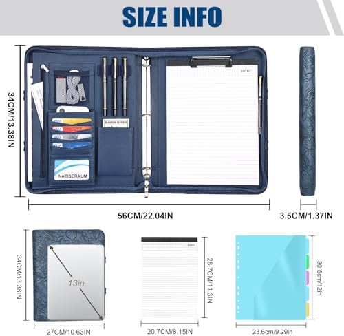 Padfolio Portfolio Binder with Handle, 3-Ring Folder Organizer, Vegan Leather Portfolio with Notepad Includes 5 Dividers with 10 Pockets for Documents Filesfor Documents Files and 1 Pen - Image 2