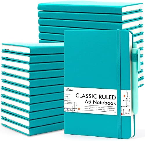24 Pack Journal Notebook for Work, Feela Business Notebook Bulk Hardcover Lined Writing Journal with Pen Holder for Men Women Note Taking, with 24 Black Pens, 120 GSM, 5.1”x8.3”, A5, Emerald by feela