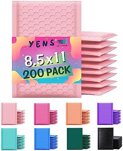 Yens Bulk Light Pink Poly Bubble Mailers 8.5x12 200 Pack Usable 8.5x11 by YensPackage