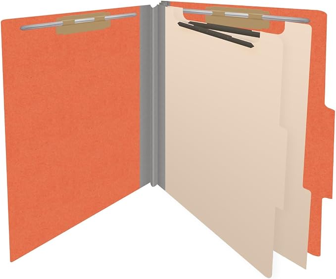 Heavy Duty End Tab Color Folders, 2/5 Cut ROC Top Tab, Letter Size, 2 Divider, Orange (Box of 10) - Image 4