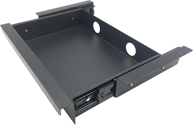 Under Desk Mounted Sliding Pull-out Drawer, W 15.3" x D 8.8" | Storage Organizer for Sit Stand Workstation, Metal, Black (Medium) by Unknown
