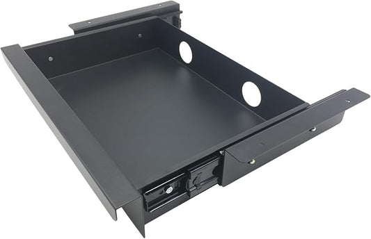 Under Desk Mounted Sliding Pull-out Drawer, W 15.3" x D 8.8" | Storage Organizer for Sit Stand Workstation, Metal, Black (Medium) by Unknown