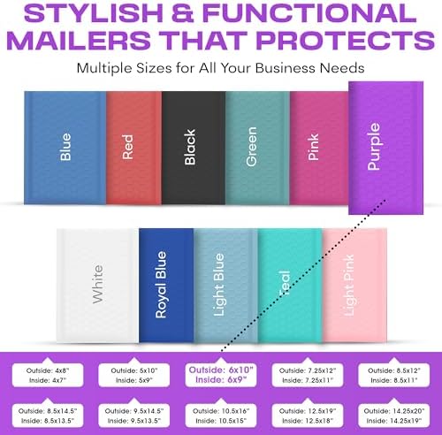 Purple Bubble Mailers 6x10, Self Seal Poly Padded Envelopes #0, 500 Pack - Image 2