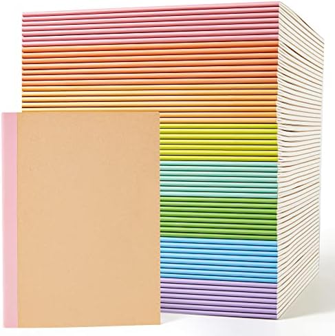 feela 56 Pack Composition Notebooks Bulk, Kraft Cover Lined Blank College Ruled Composition Travel Journals with Rainbow Spines For Women Students Business, 60 Pages, 8.3”x 5.5”, A5, 8 Pastel Colors by feela
