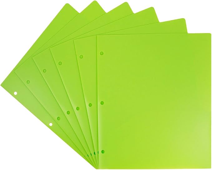 JAM PAPER Heavy Duty Plastic 3 Hole Punch Pocket Folders - Extra Tough School Folders - Lime Green - 6/Pack - Image 3