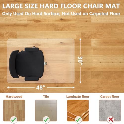 Office Chair Mat, 30" x 48" Vinyl Desk Chair Mat Clear Floor Protector Mat for Hardwood Floor/Rolling Chair Office & Home, Easy Glide and Flat Without Curling - Image 3
