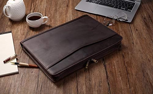 Genuine Leather Business Portfolio Padfolio Folder with Zipper for Men, Men's Leather Padfolio Folder for 13" Laptop, Business Portfolio for Letter Size Notepad, Graduation Gift，Dark Brown - Image 7