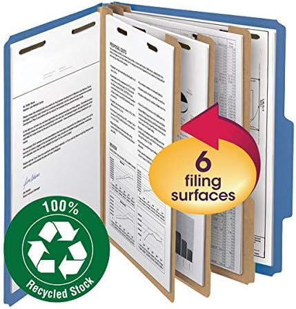 Smead Value Filing 100% Recycled Pressboard Classification File Folder, 2 Dividers, 2" Expansion, Letter Size, Dark Blue, 10 per Box - Image 2