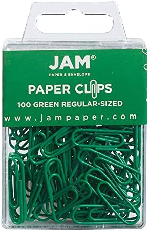 JAM PAPER Colorful Standard Paper Clips - Regular 1 Inch - Green Paperclips - 100/Pack by JAMPaper