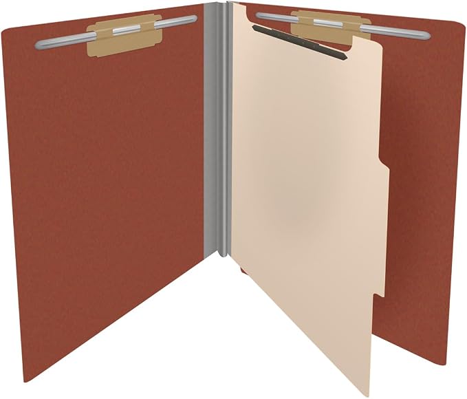 25 Pt. Pressboard Classification Folders, Full Cut End Tab, Letter Size, 1 Divider, Brick Red (Box of 10) - Image 4
