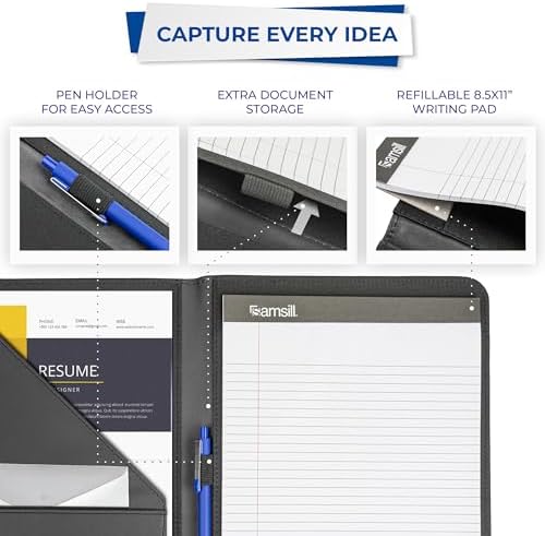 Samsill Contrast Stitch Faux-Leather Padfolio, Business Portfolio for Men and Women, Resume Document Organizer with 8.5 x 11 Inch Writing Pad, Black - Image 6