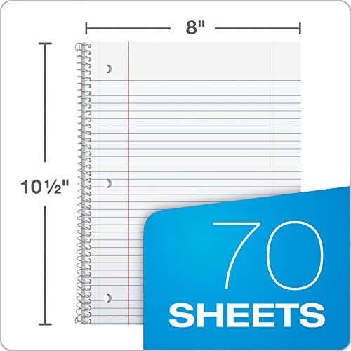 Oxford Spiral Notebooks, Bulk College Ruled Spiral Notebooks for School, 1-Subject, College Ruled Paper, 70 Lined Sheets, 24 per Pack, 3-Hole Punch, Colors May Vary (65021) - Image 2