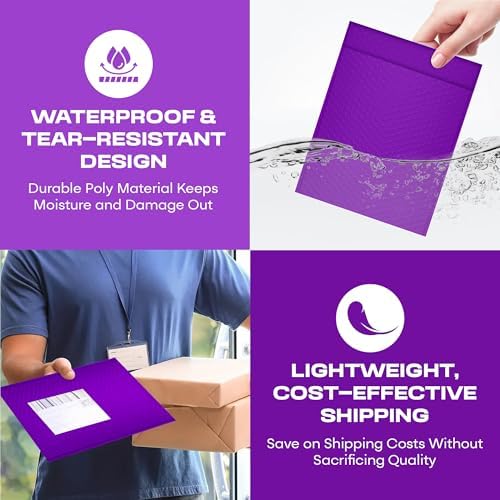 Purple Bubble Mailers 4x8, Self Seal Poly Padded Envelopes #000, 500 Pack - Image 5