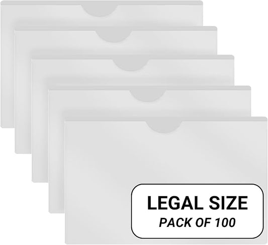 Doctor Stuff- 100 Pack, Vinyl Plastic Pocket File Folders Closed Sides, Legal Size, Clear Front Top Loading Job Jacket, Documents Holder for Office, High School and Medical Files, Frosted Clear by DoctorStuff