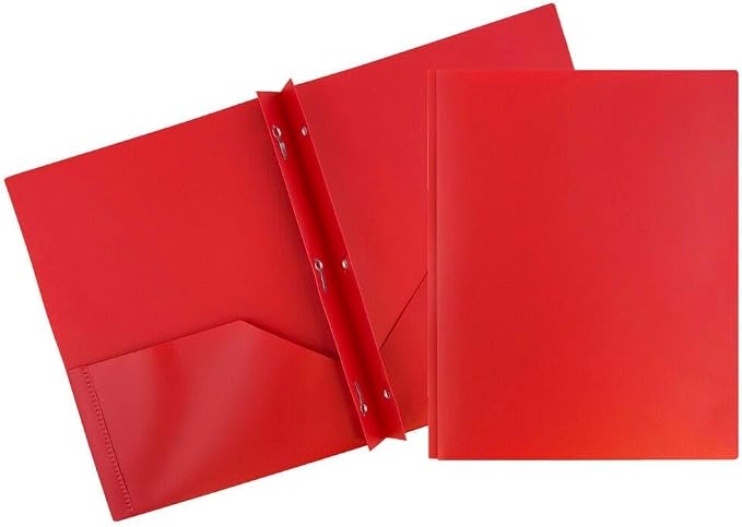 JAM PAPER Plastic 2 Pocket POP Folders - Durable School Folders with Metal Prongs Fastener Clasps - Red - 24/Pack by JAMPaper