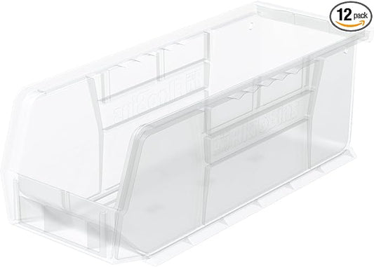 Akro-Mils 30224 AkroBins Plastic Storage Bins, 11"x 4"x 4", Clear, 12-Pack | Space-Saving Stackable Bins for Garage, Pantry, Craft Organization by Akro-Mils