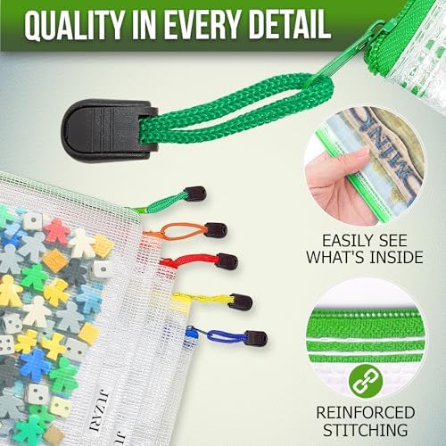 10 Pack Mesh Zipper Pouch Bags A3-12x18 - Plastic Zipper Pouches for Organizing - Board Game Organizers - Large Zippered Pouch Bag - Mesh Pouches with Zippered - Board Game Bags - Puzzle Storage - Image 2