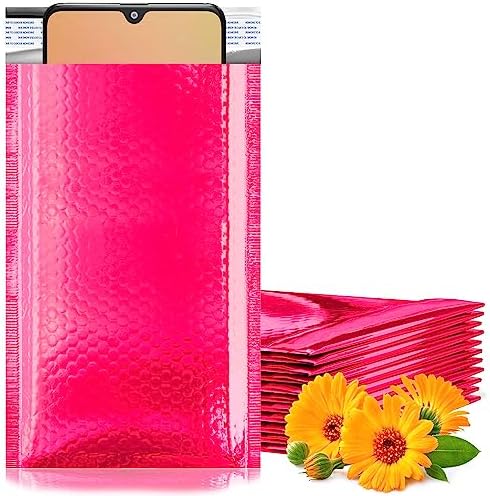 Metallic Bubble Mailers, Hot Pink Glossy Padded Envelopes 4.25 x 7 Inches, Cushion Bubble Shipping Bags, Self Seal Mailing Envelopes, Pack of 600 by PUREVACY