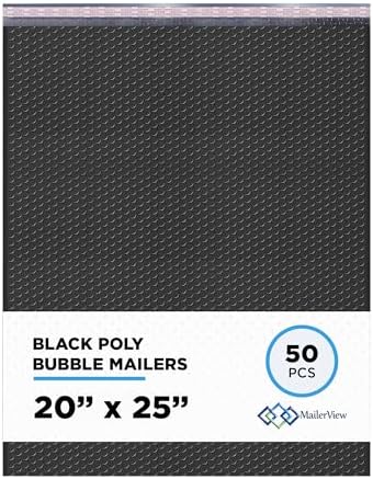 Black Bubble Mailers 20x25, Self Seal Poly Padded Envelopes #10, 50 Pack by MAILERVIEW