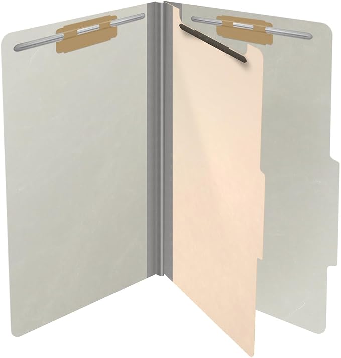 25 Pt. Pressboard Classification Folders, 2/5 Cut ROC Top Tab, Legal Size, 1 Divider, Light Gray (Box of 10) - Image 4