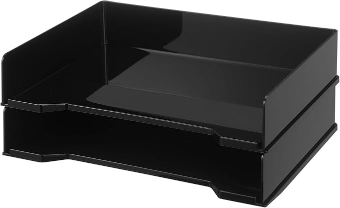 DoubleFill 2 Pcs Stackable Letter Tray Rectangular Plastic Desk Organizer 13 x 9.5 x 2.6 in Paper Holder File Tray Accessories Rack for Desktop Office Desk Drawers (Black) by DoubleFill