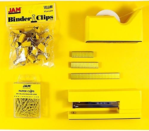 JAM PAPER Office Starter Kit - Yellow - Stapler, Tape Dispenser, Staples, Paper Clips & Binder Clips - 5/Pack - Image 3