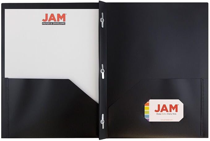 JAM PAPER Plastic 2 Pocket POP Folders - Durable School Folders with Metal Prongs Fastener Clasps - Black - 24/Pack - Image 5