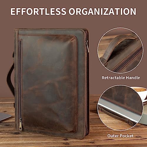YIWEN Leather Portfolio with Handle, Zippered Front Pocket and Clip - Image 6