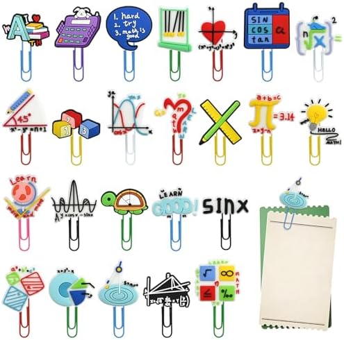 Paper Clips, 24pcs Math PaperClips Medium Colored Binder Clips Assorted Book Mark for Paperwork Office School and Personal Use by XHAOYEAHX