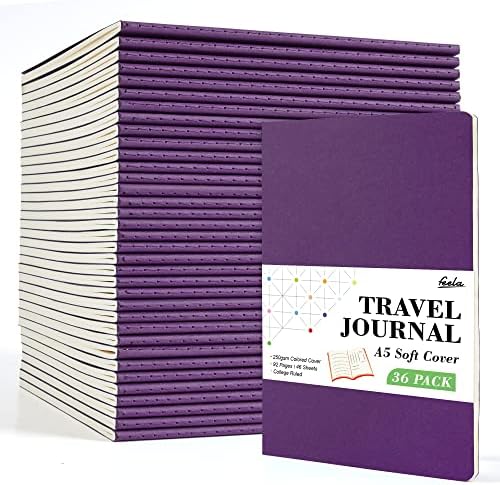 feela 36 Pack Soft Cover Journal Bulk, Lined Blank Travel Journal for Women Men Writing, Notebooks College Ruled for Work, Note Taking Notebook School Business Supplies, 8.2” x 5.5”, A5, Dark Purple by feela