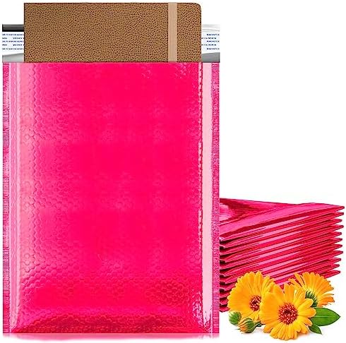 Metallic Bubble Mailers, Hot Pink Glossy Padded Envelopes 6.5 x 9 Inches, Cushion Bubble Shipping Bags, Self Seal Mailing Envelopes, Pack of 350 by PUREVACY