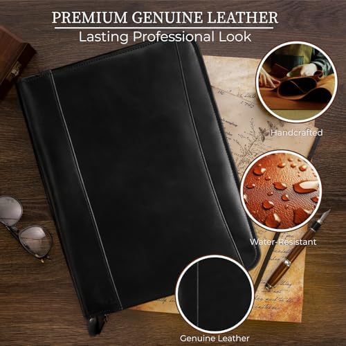 Leather Padfolio with Zipper – Business Portfolio for Men and Women, Legal Pad Portfolio, Leather Folder, Professional Padfolio for Meetings and Interviews - Image 3