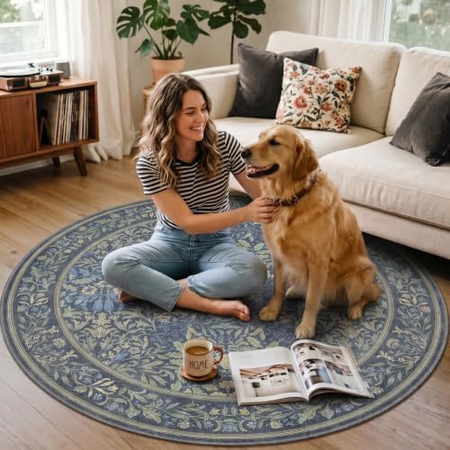 5FT Round Office Chair Mat for Hardwood Floor, Non-Slip Washable Dark Blue - Image 3
