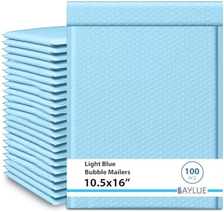 Light Blue Bubble Mailers 10.5x16, Poly Padded Envelopes #5, 100 Pack by BAYLUE