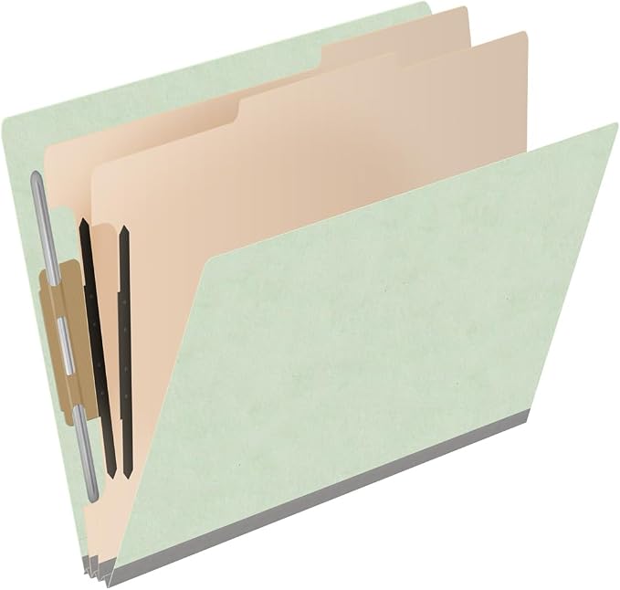 25 Pt. Pressboard Classification Folders, Full Cut End Tab, Letter Size, 2 Dividers, Pale Green (Box of 10) - Image 2
