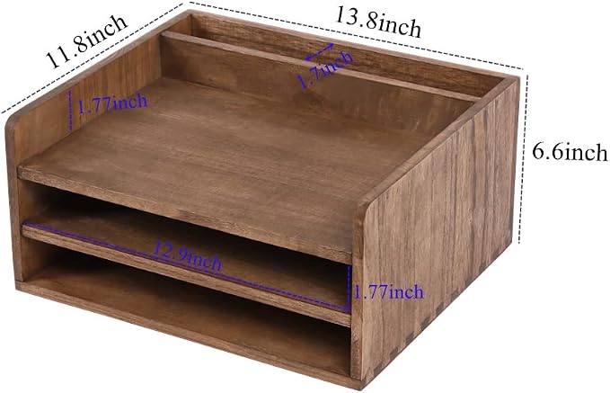 DDYURI Desk Organizer for File Folder Storage with 3 Paper Letter Tray &1 Vertical Compartment- Wood Office Desktop Document Organizer Rack - Filing Folder Mail Sorter Desk accessories Dark WJJ3K-DK - Image 5