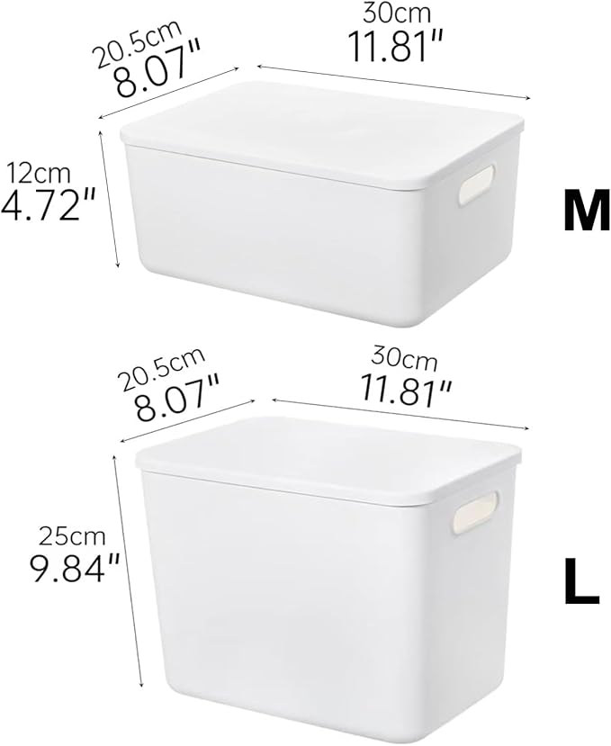 Ytteve 6 Pack White Plastic Storage Bins with Handles, Durable Organizer - 4 L (11.8"x8"x9.8") & 2 M (11.8"x8"x4.7"), Multi-size Storage Containers for Home, Closet, Shelves, Drawers, Office - Image 2