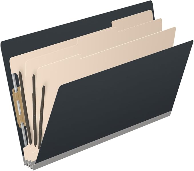 Ecom Folders End Tab Pressboard Classification Folders | Legal Size 25 Pt Type III Stock with 3 Dividers & 3" Tyvek Expansion | 2 Fasteners Pos 1 & 3 for Medical & Office Docs | Black, Box of 10 - Image 2