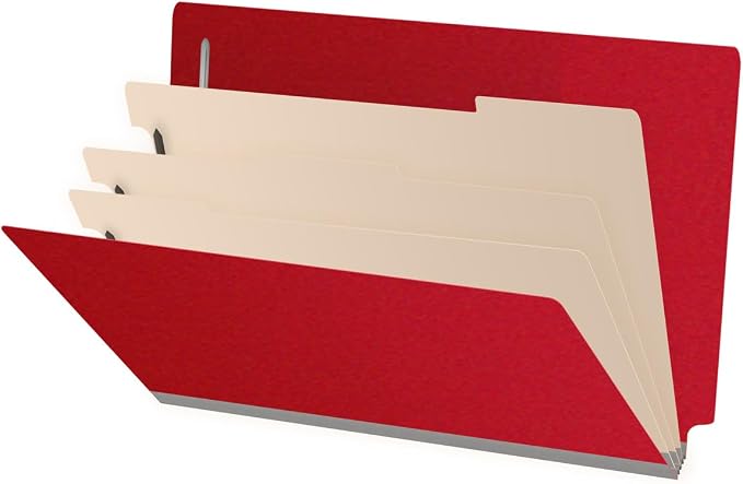 Pressboard Classification Folders, Full Cut End Tab, Legal Size, 3 Dividers, Deep Red (Box of 10) by Ecom+Folders
