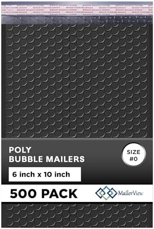 Jet Black Bubble Mailers 6x10, Poly Padded Envelopes #0, 500 Pack Bulk by MAILERVIEW