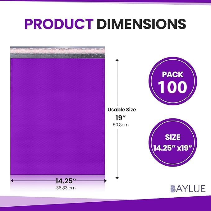 Purple Bubble Mailers 14.50x20, Poly Padded Envelopes #7, 100 Pack - Image 2