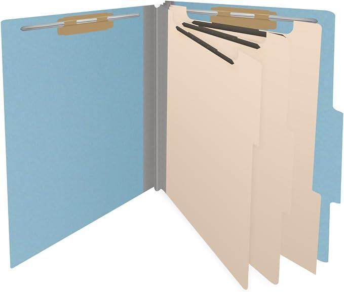 25 Pt. Pressboard Classification Folders, 2/5 Cut ROC Top Tab, Letter Size, 3 Dividers, Light Blue (Box of 10) - Image 4
