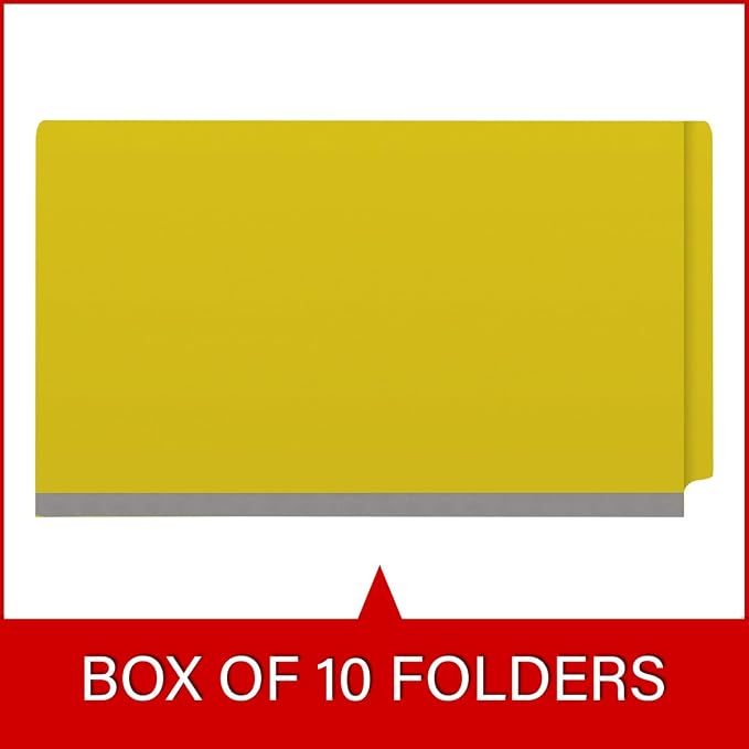 Ecom Folders End Tab Pressboard Classification Folders | Legal Size 25 Pt Type III Stock with 3 Dividers & 3" Tyvek Expansion | 2 Fasteners Pos 1 & 3 for Medical & Office Docs | Yellow, Box of 10 - Image 6