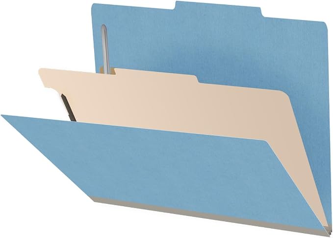 Heavy Duty End Tab Color Folders, 2/5 Cut ROC Top Tab, Letter Size, 1 Divider, Blue (Box of 10) by Ecom+Folders