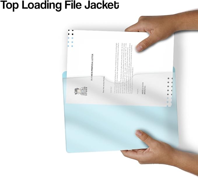Light Blue Vinyl Pocket Folder, Doctor Stuff, Closed Sides, Letter Size, Clear Front Top Loading Job Jacket, Documents Holder for Office, High School and Medical Files, Pack of 25 - Image 5