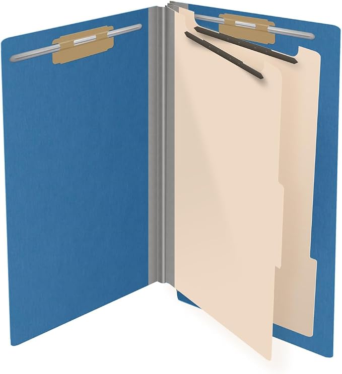 Ecom Folders End Tab Pressboard Classification Folders | Legal Size 25 Pt Stock with 2 Dividers and 2" Tyvek Expansion | Medical, Legal & Office Records Organizer | Royal Blue, Box of 10 - Image 4