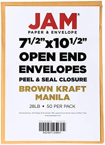 JAM PAPER 7 1/2 x 10 1/2 Open End Catalog Envelopes with Peel and Seal Closure - Brown Kraft Manila - 50/Pack - Image 6