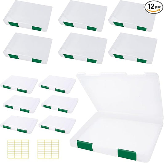 12 Pcs Clear A4 A5 File Box Document Plastic Storage Box with 48 Labels File Holder Organizer Paper Plastic Case Magazine Protector with Buckle Office School Supplies(Green) by OLUTACOT